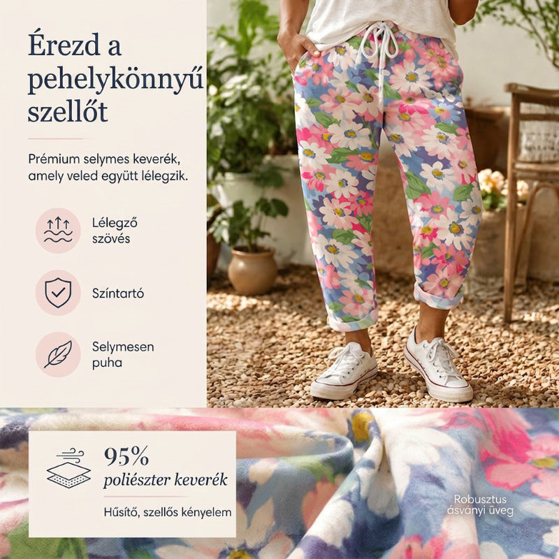 🌸 Virágmintás háromnegyedes nadrág molett nőknek🌿 Laza szabás, lágy esés, bokáig érő hossz!