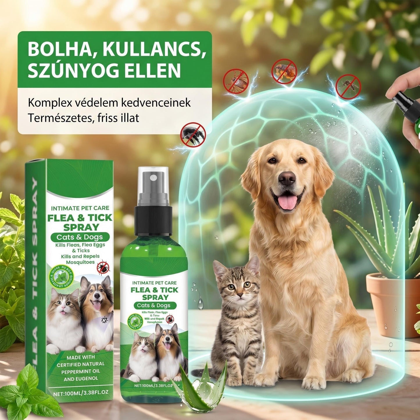 🔥1+1 ingyenes🌿Természetes bolha- és kullancsirtó spray🐾Borsmenta és teafaolajos kártevőriasztó spray – Nyugtatja az irritált bőrt, széles spektrumú védelem!