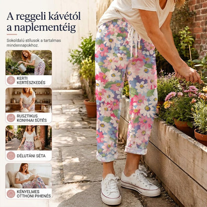 🌸 Virágmintás háromnegyedes nadrág molett nőknek🌿 Laza szabás, lágy esés, bokáig érő hossz!