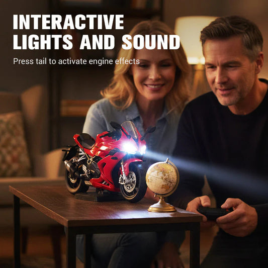 🔥Második termék féláron🏍️1:12 Skálás Motorkerékpár Modell – Interaktív Fény + Hang!