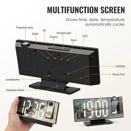 😁árcsökkentési akció⏰Multifunkciós LED Óra Tükör – Ébresztő + Vetítő + Hőmérséklet!