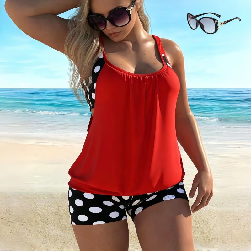 🏖️[S–3XL]👙 Női, pöttyös kétrészes fürdőruha👌Kényelmes és magabiztos: pöttyös tankini szett minden alakhoz！