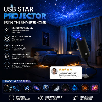 🌌 360°-ban állítható csillagprojektor – Válts 10 kozmosz világ között✨ 300%-kal élesebb kép + 35%-kal nagyobb fényerő！