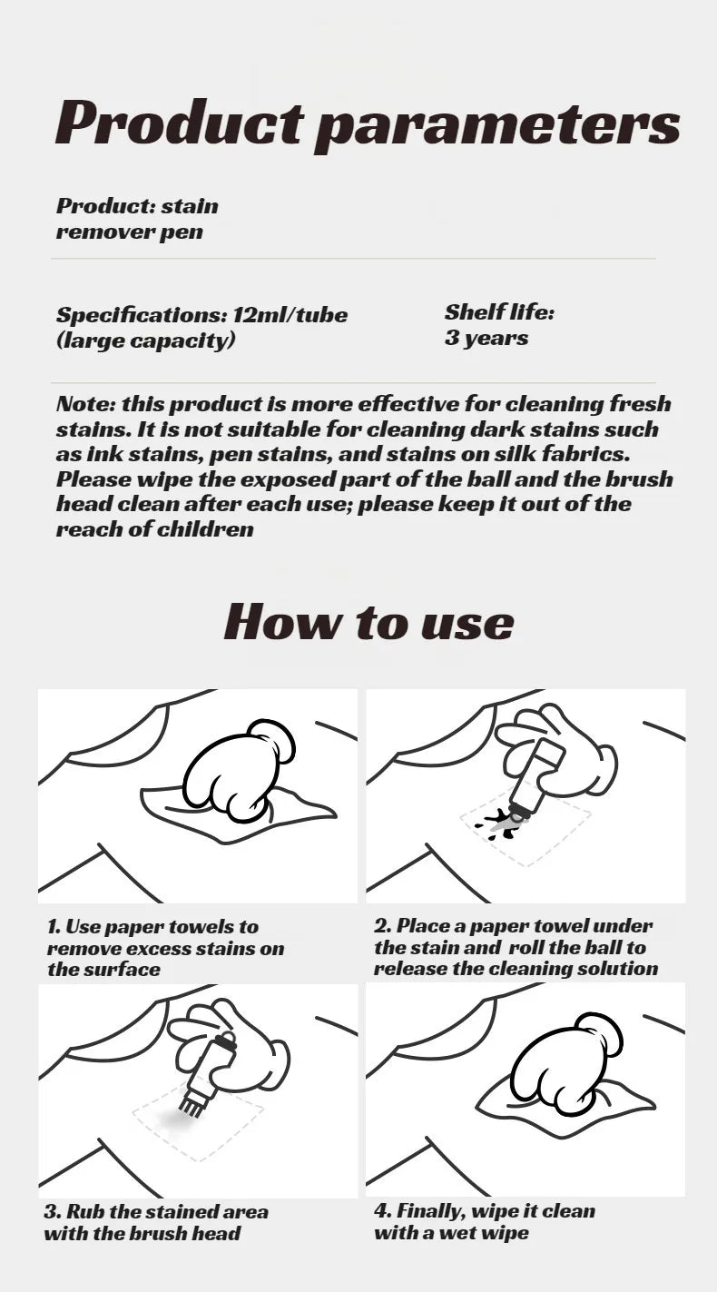 🧼Azonnali folttisztítás, nincs többé kínos helyzet! Gyorsan eltávolítja a zsír-, szósz- és rúzsfoltokat!