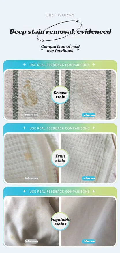 🧼Azonnali folttisztítás, nincs többé kínos helyzet! Gyorsan eltávolítja a zsír-, szósz- és rúzsfoltokat!