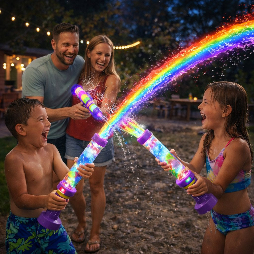 🌈Világos szivárványos LED-es vízipisztoly💧3 egyszerű lépés, szivárgásmentes, gyerekbiztos！
