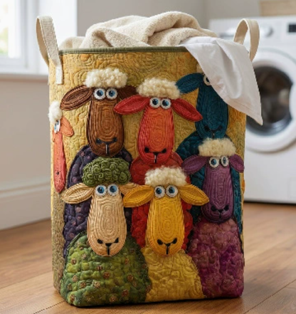 🧺 100%-ban kézzel készített, steppelt kosár – 3D-s birkás kert témájú design – Extra nagy kapacitás, összecsukható – Rusztikus, cottagecore stílusba tökéletes🐑
