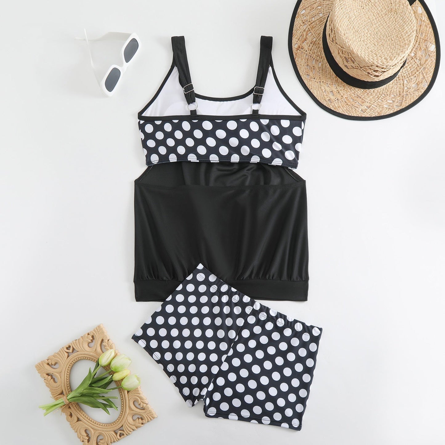 🏖️[S–3XL]👙 Női, pöttyös kétrészes fürdőruha👌Kényelmes és magabiztos: pöttyös tankini szett minden alakhoz！