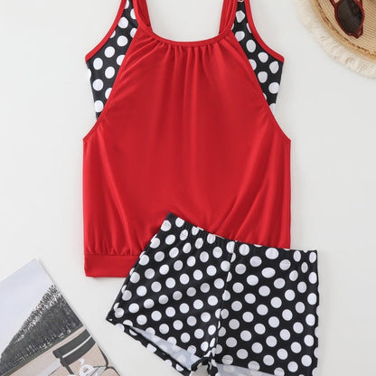 🏖️[S–3XL]👙 Női, pöttyös kétrészes fürdőruha👌Kényelmes és magabiztos: pöttyös tankini szett minden alakhoz！